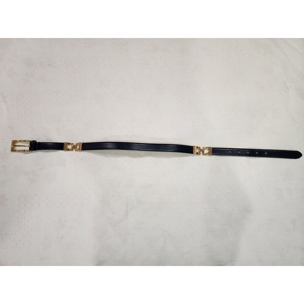 Unique Navy Blue Genuine Leather Belt Womens Small Gold Tone Link Buckle